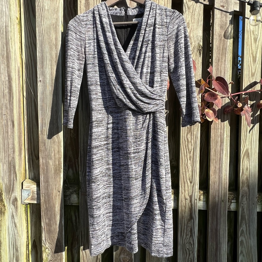 WHBM faux wrap dress size 2 black white comfortable office professional